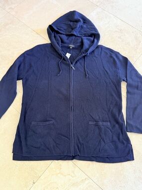 Talbots NWT Navy Blue Waffle Knit Zip Up Hoodie Jacket Size XL